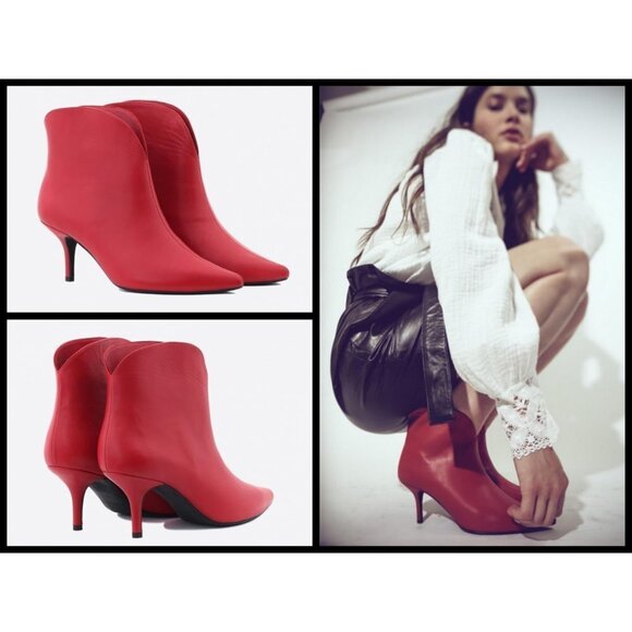 💕ANINE BING💕 Annabelle Boots 100% Leather Pointed Toe Ankle Booties Red 40 - Picture 5 of 17